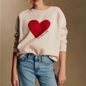 Sezane Cream Sweatshirt with Red Heart